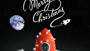 Merry Christmas, Rocket, Moon, Earth, Surreal, Navidad, Noel, December, 4K wallpaper
