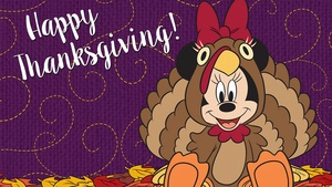 Minnie Mouse, Happy Thanksgiving, Disney, Turkey, Purple background, 4K wallpaper