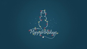 Happy holidays, Snowman, Christmas lights, Blue background, Navidad, Noel, December, 4K wallpaper