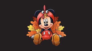 Mickey Mouse, Thanksgiving, Disney, Turkey, Dark background, 4K wallpaper
