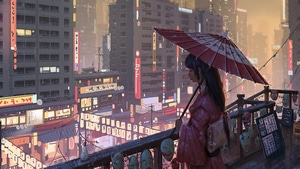 Anime Girl, Anime, Artist, Artwork, Digital Art, Artstation, Umbrella, 4K wallpaper