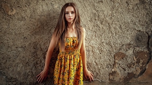 Blonde, Girls, Model, Yellow Dress, 4K wallpaper