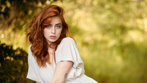 Redhead, Girls, Model, White Dress, 4K wallpaper
