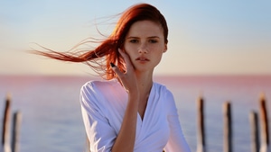 Redhead, Girls, Model, White Dress, 4K wallpaper