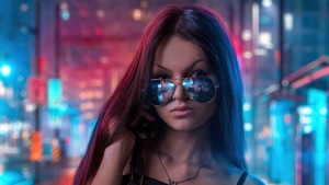 Sunglasses, Girls, Model, Neon, 4K wallpaper