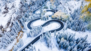 Red Mountain Pass, Winter, Colorado, Snow covered, Road trip, Drone photo, 4K wallpaper