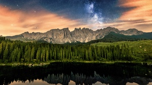Karersee Lake, Dolomites, Lago di Carezza, Alpine lake, Peaceful, Italy, 4K wallpaper