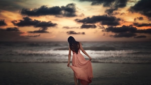 Alone, Beach, Girls, Model, Dress, 4K wallpaper
