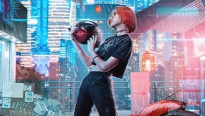 Cyberpunk, Helmet, Artist, Artwork, Digital Art, 4K wallpaper