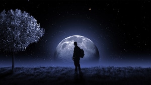 Alone, Moon, Artist, Artwork, Digital Art, Deviantart, 4K wallpaper