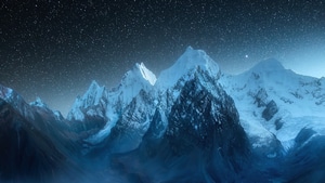 Mountains, Stars, Snow, Nature, 4K wallpaper