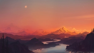 Minimalism, Minimalist, Mountains, Lake, Artist, Artwork, Digital Art, 4K wallpaper