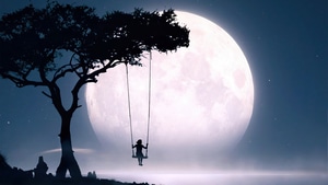 Swing, Moon, Artist, Artwork, Digital Art, 4K wallpaper