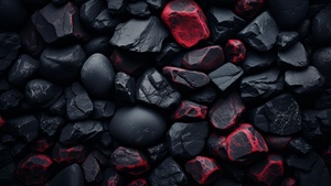 Black rocks, Volcanic, Pile of rocks, Dark aesthetic, Red rocks, 4K wallpaper