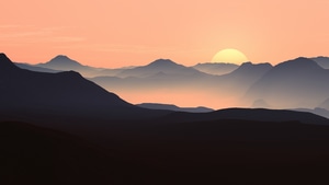 Mountains, Landscape, Sunset, Nature, Artist, Artwork, Digital Art, 4K wallpaper