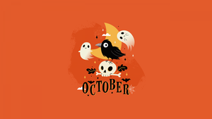 October, Halloween background, Orange background, Spooky, Cute ghost, Ghosts, Happy Halloween, Illustration, 4K wallpaper