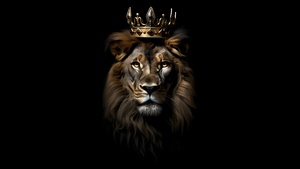 Lion, Crown, Dark aesthetic, AMOLED, Black background, CGI, 4K wallpaper