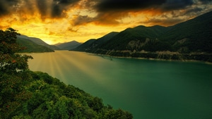 Lake, Sunset, Sunrise, Nature, 4K wallpaper
