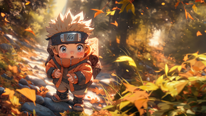 Naruto Uzumaki, Autumn, Chibi, Digital Art, 4K wallpaper