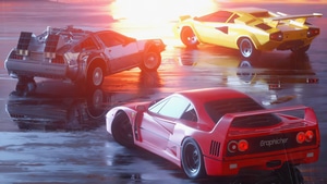 Ferrari F40, Delorean, Lamborghini, Cars, Artist, Artwork, Digital Art, Retrowave, Retro, Outrun, 4K wallpaper
