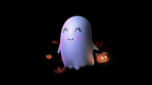 Cute ghost, Halloween night, Kawaii, AMOLED, Cute art, 4K wallpaper