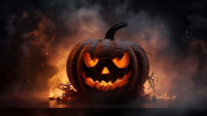 Halloween pumpkin, Fire, AI art, Scary, Jack-o-lantern, 4K wallpaper