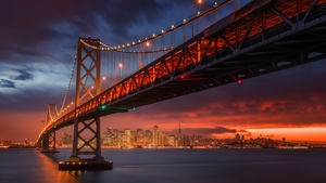 Golden Gate Bridge, Night City, San Francisco, Cityscape, California, Sunset, Aesthetic, 4K wallpaper