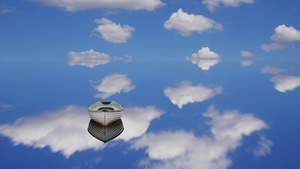 Blue sky, Reflection, Boat, White Clouds, Aesthetic, Serene, 4K wallpaper