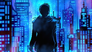 Alone, Boy, Neon, Buildings, Artist, Artwork, Digital Art, 4K wallpaper