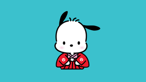 Pochacco, Cute cartoon, Cyan background, Sanrio, Simple, 4K wallpaper