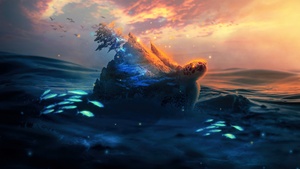 Sea Turtle, Surreal, Underwater, Ocean, Aqua, 4K wallpaper