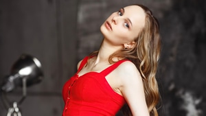 Blonde, Girls, Model, Red Dress, 4K wallpaper