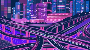 Purple, Neon, Cityscape, Minimalism, Minimalist, Artist, Artwork, Digital Art, 4K wallpaper