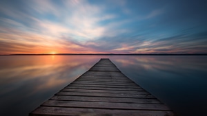 Lake, Pier, Sunset, Nature, 4K wallpaper