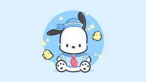 Pochacco, Cute cartoon, Blue aesthetic, 4K wallpaper