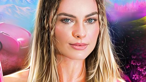 Margot Robbie, Digital Art, Portrait, Girly backgrounds, 4K wallpaper