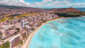 Aerial view, Hawaii, Beach, Cityscape, 4K wallpaper