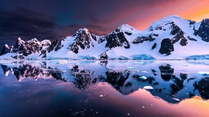 Sunset, Nature, Snow, Mountains, 4K wallpaper