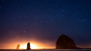 Beach, Rocks, Nature, Sky, Stars, 4K wallpaper