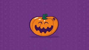 Halloween Pumpkin, Purple background, Smiling, Cute art, Halloween background, 4K wallpaper