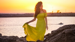 Girls, Model, Yellow Dress, 4K wallpaper