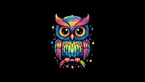 Colorful Owl, Cute art, AMOLED, Cute bird, Kawaii, Black background, Digital Art, 4K wallpaper