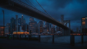 New York City, Brooklyn Bridge, Night, Dark aesthetic, Cityscape, 4K wallpaper