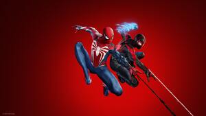 Marvels Spider-Man 2, Game Art, Cover Art, Red background, Spiderman, 4K wallpaper