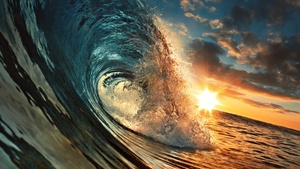 Ocean Waves, Sunset, Hawaii, Tropical, 4K wallpaper
