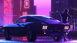 Retro, Retrowave, Outrun, Synthwave, Ford Mustang, Artist, Artwork, Digital Art, 4K wallpaper