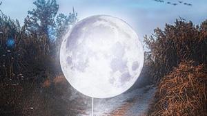 Moon, Road, Manipulation, Artist, Artwork, Digital Art, 4K wallpaper