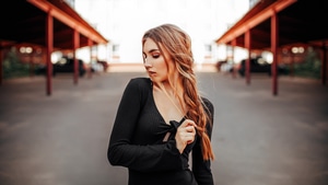 Black Dress, Blonde, Girls, Model, 4K wallpaper