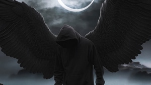 Angel, Wings, Hoodie, Boy, Artist, Artwork, Digital Art, Dark, Black, 4K wallpaper