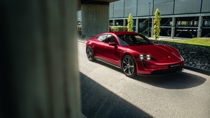 Porsche Taycan Turbo S, Red cars, Sports cars, 4K wallpaper